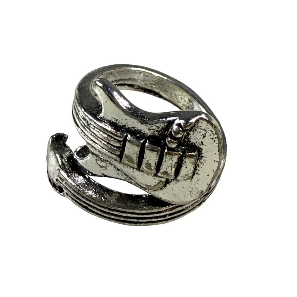 Guitar Shape Silver Tone Fashion Ring Size 5.5 Unisex Music Lover Pinky Ring